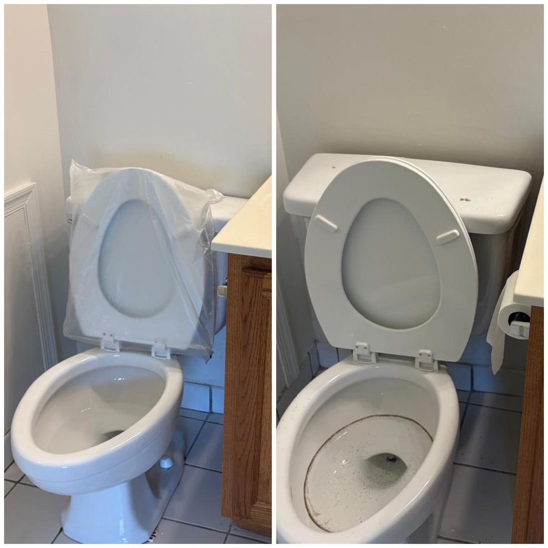 Toilet before and after a detail clean