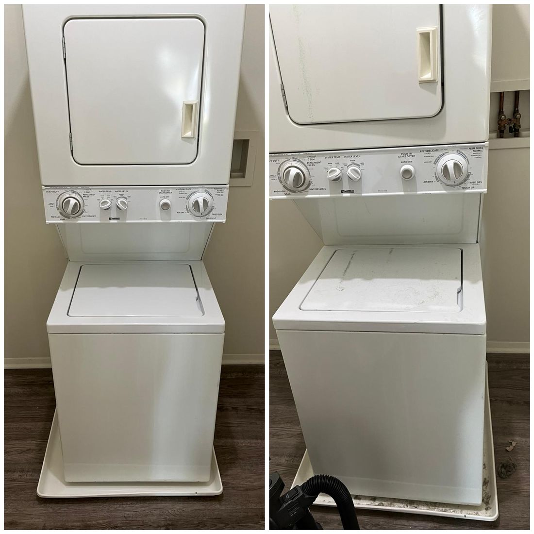 Washer and dryer unit before and after cleaning